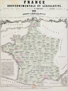 Mappa governativa e legislativa della Francia, stampata da Ledoyen e Giret, Parigi, 1852